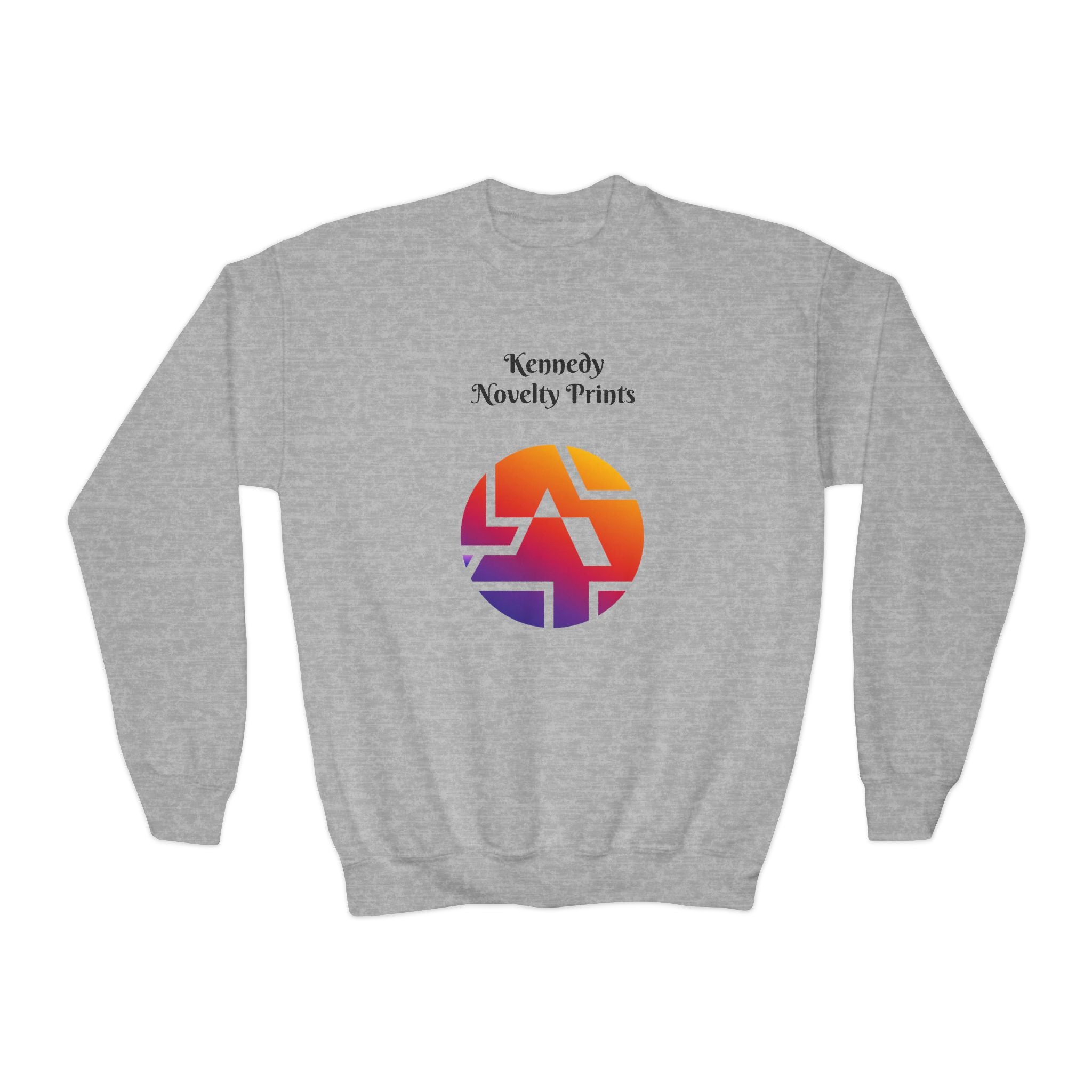 Youth Crewneck Sweatshirt — Retro Gradient Logo "Kennedy Novelty Prints"