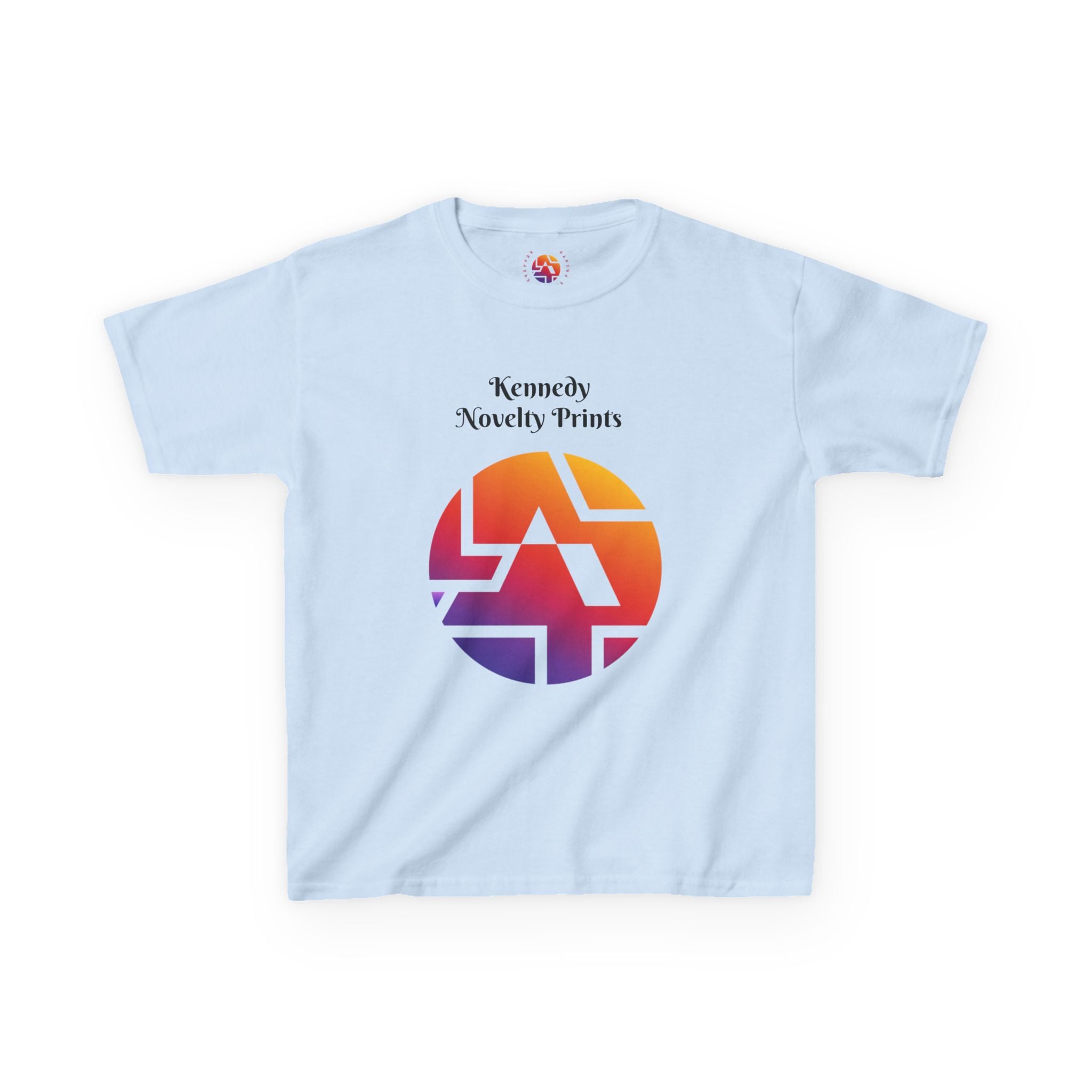 Kids Graphic Tee — Colorful Retro Logo Print ("Kennedy Novelty Prints")
