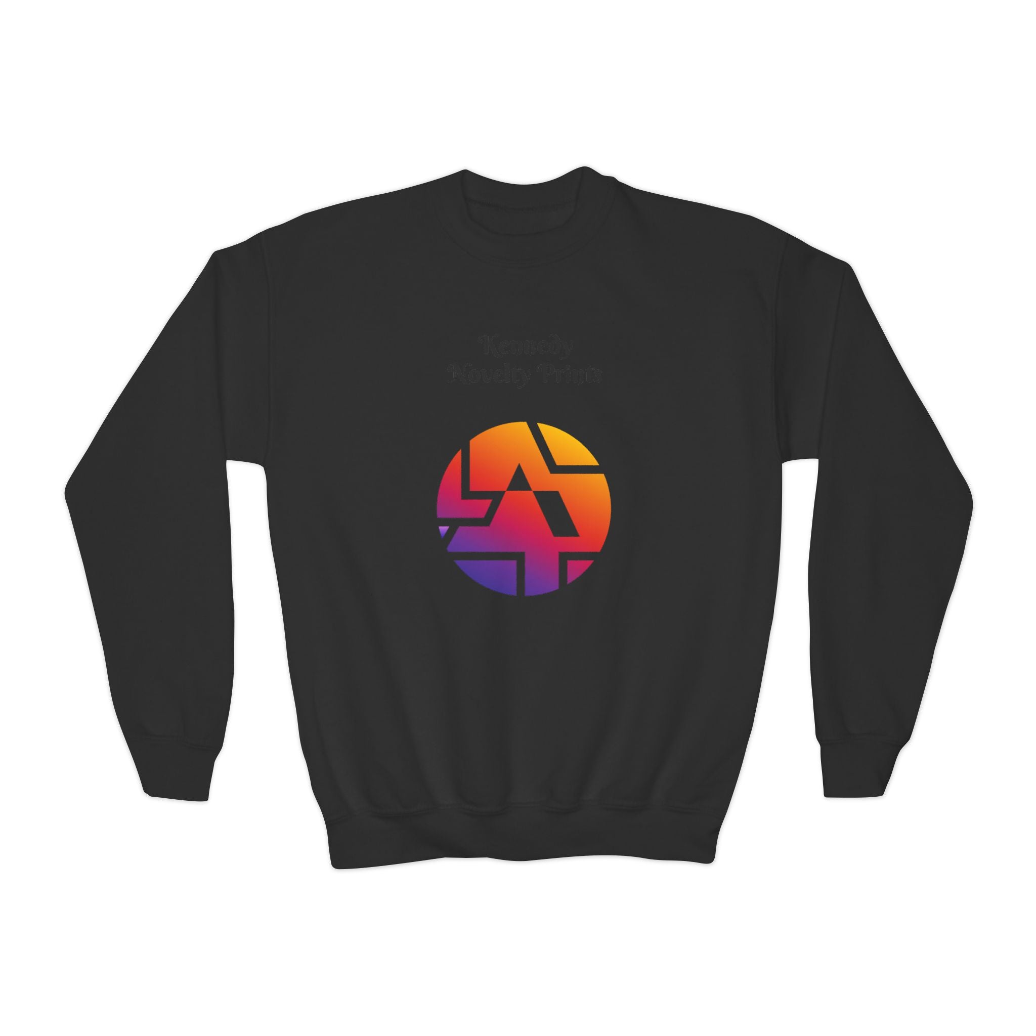 Youth Crewneck Sweatshirt — Retro Gradient Logo "Kennedy Novelty Prints"