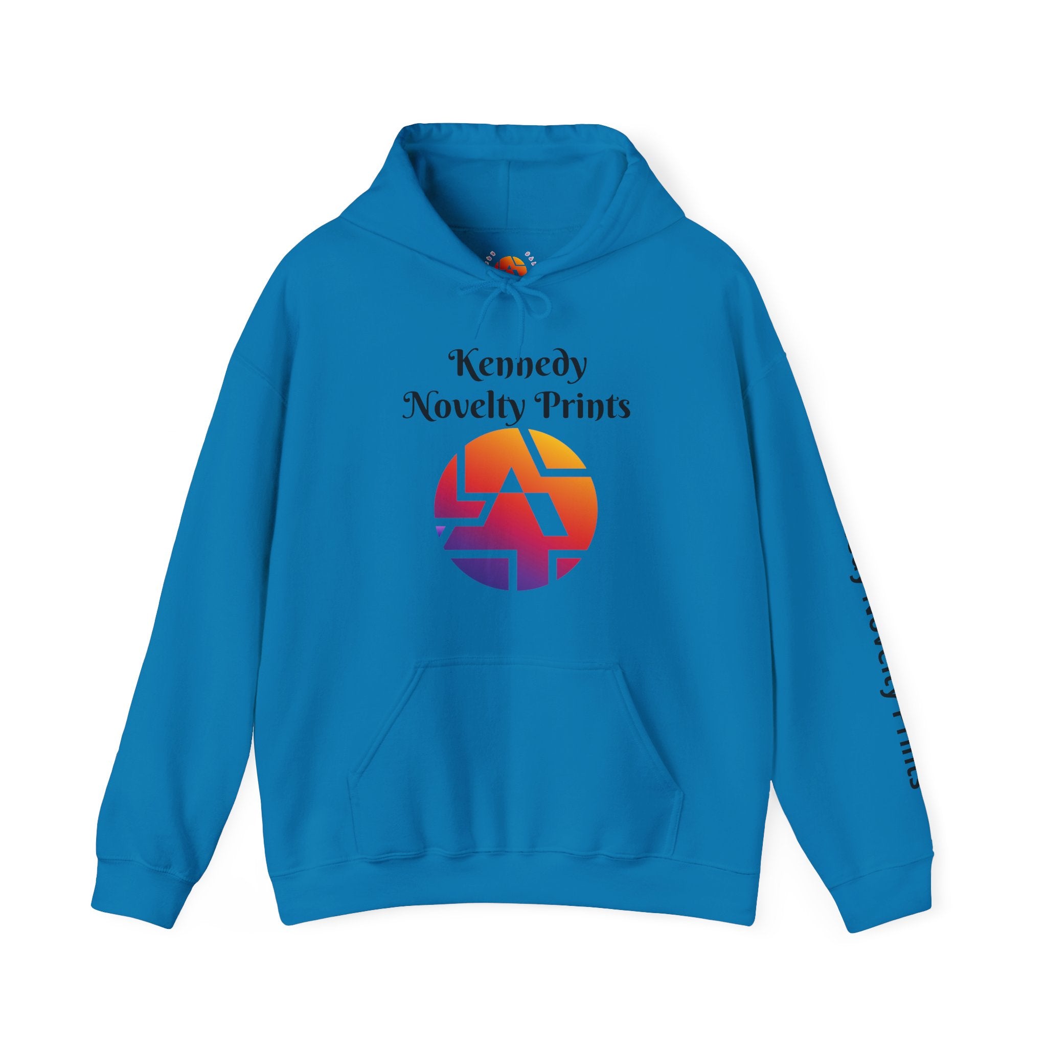 Kennedy Novelty Prints Logo Hoodie — Gradient Retro Graphic Hooded Sweatshirt