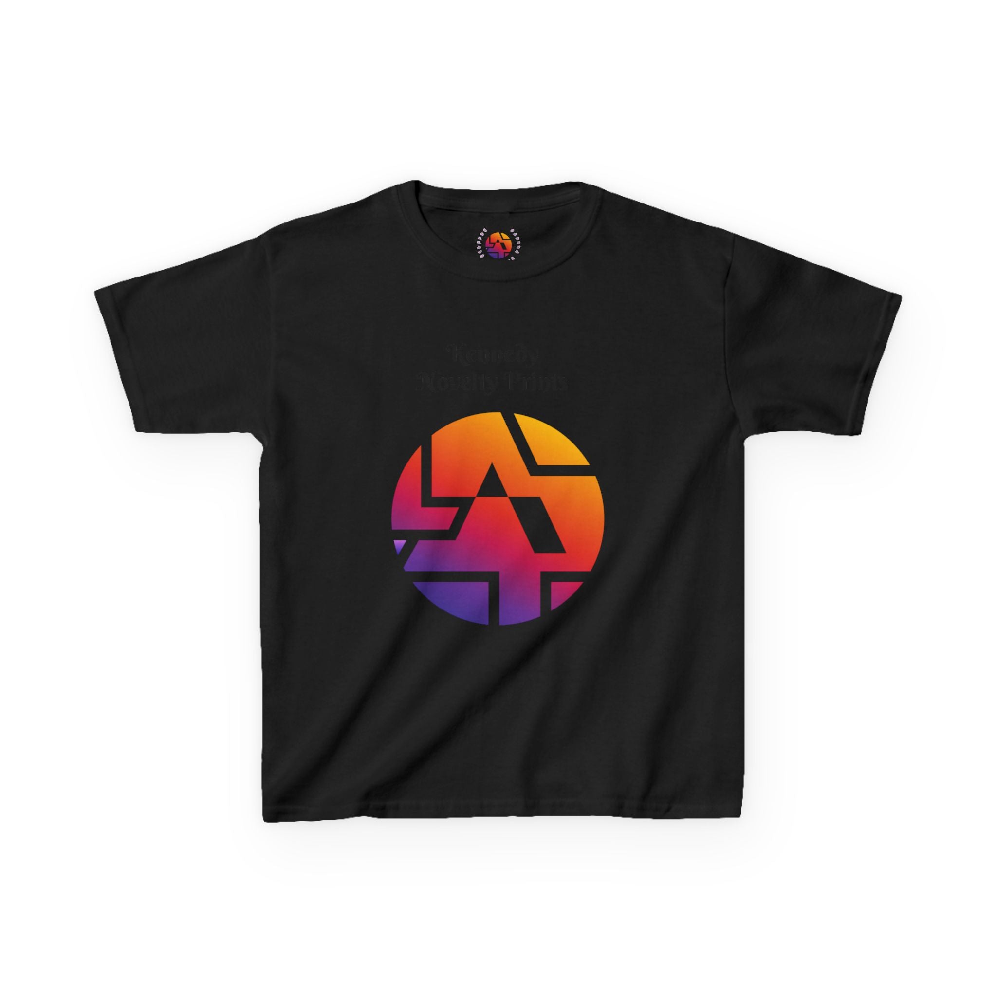 Kids Graphic Tee — Colorful Retro Logo Print ("Kennedy Novelty Prints")