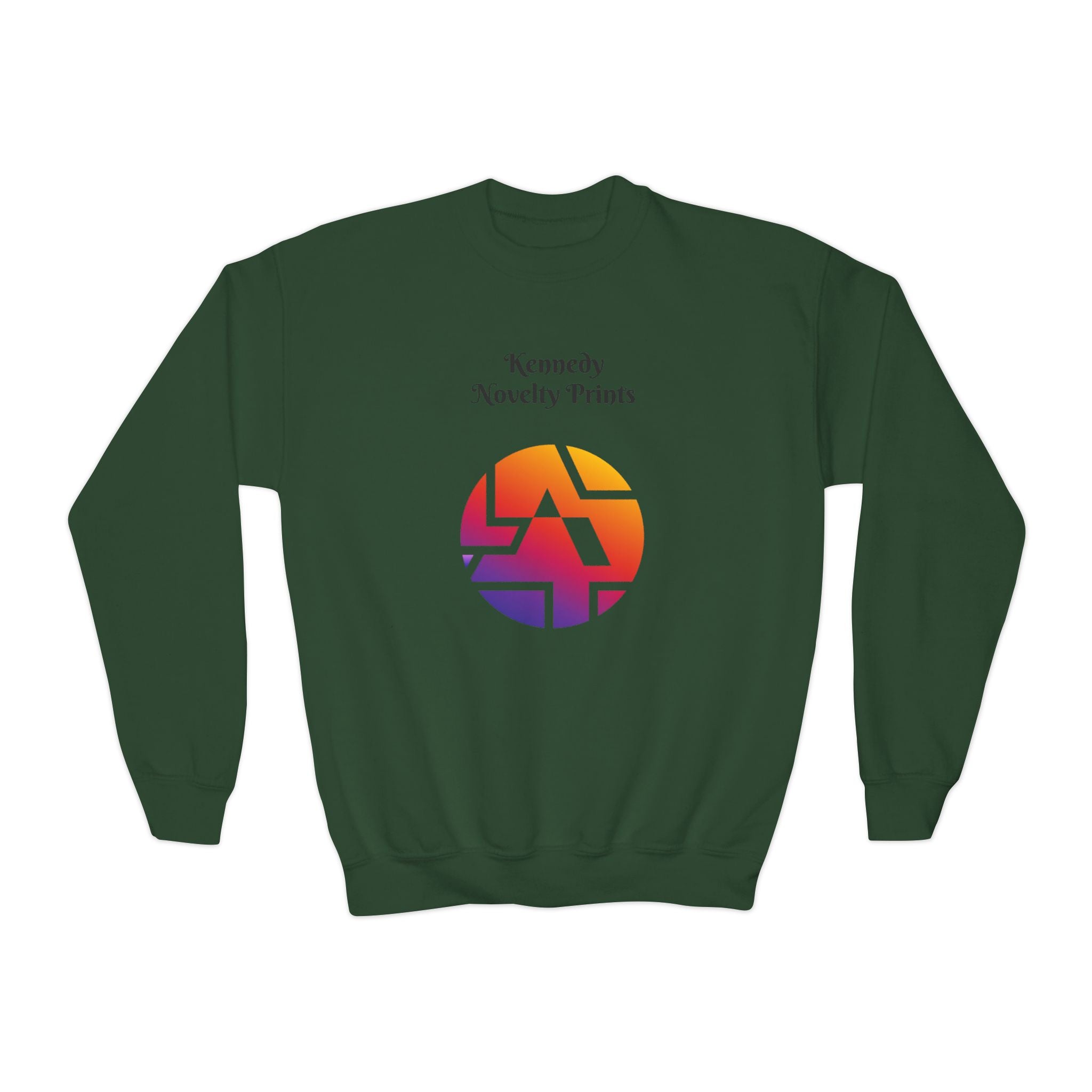 Youth Crewneck Sweatshirt — Retro Gradient Logo "Kennedy Novelty Prints"
