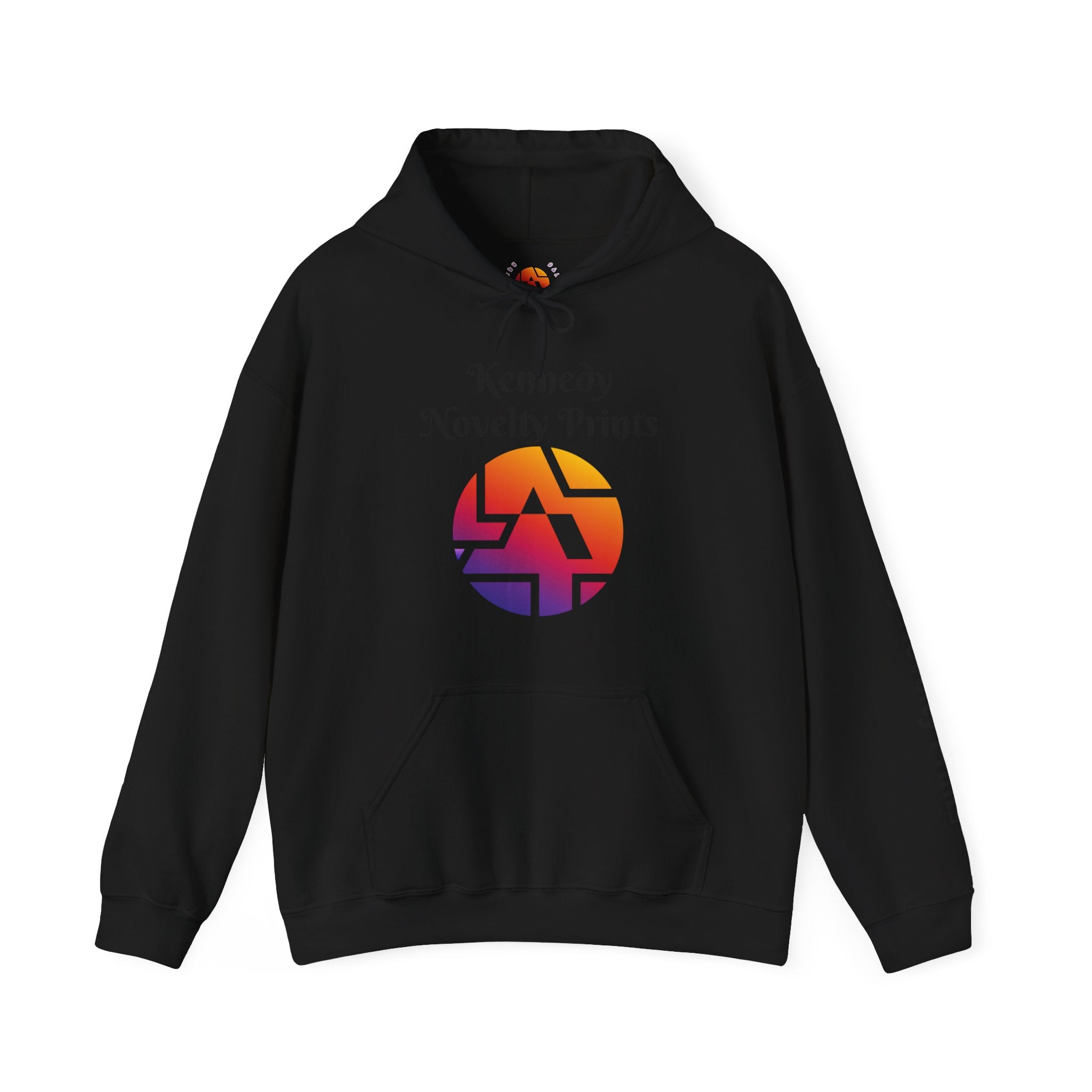 Kennedy Novelty Prints Logo Hoodie — Gradient Retro Graphic Hooded Sweatshirt