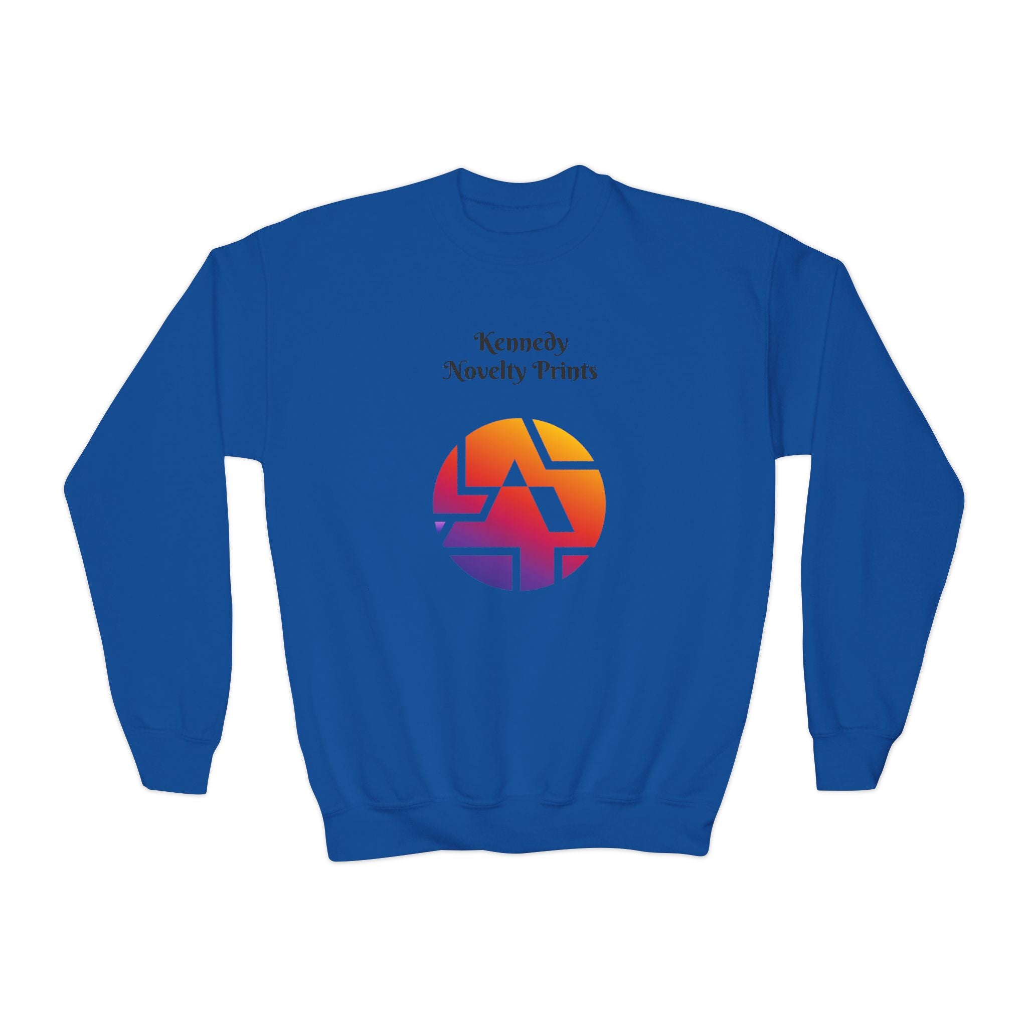 Youth Crewneck Sweatshirt — Retro Gradient Logo "Kennedy Novelty Prints"