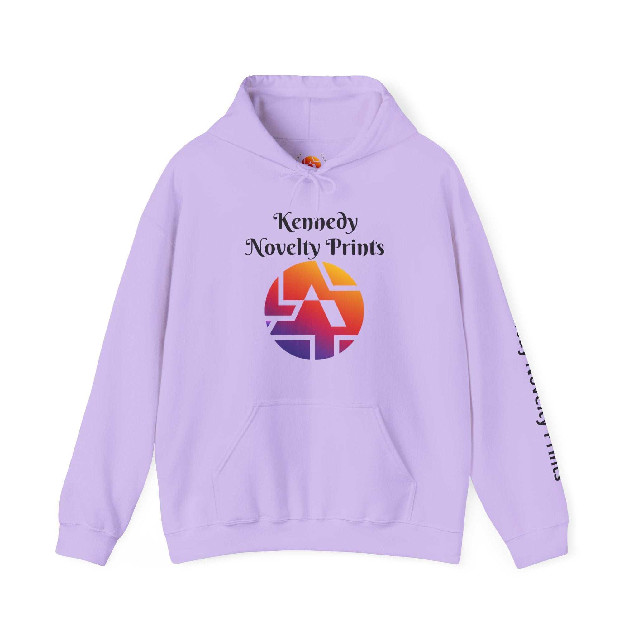 Kennedy Novelty Prints Logo Hoodie — Gradient Retro Graphic Hooded Sweatshirt