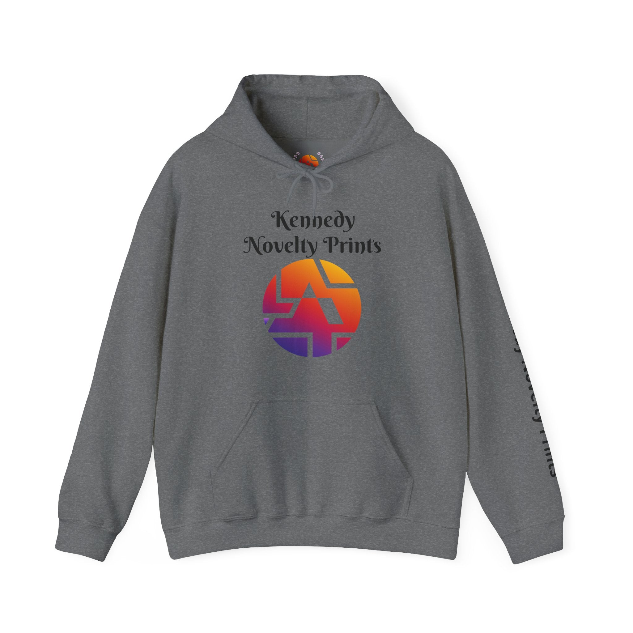 Kennedy Novelty Prints Logo Hoodie — Gradient Retro Graphic Hooded Sweatshirt