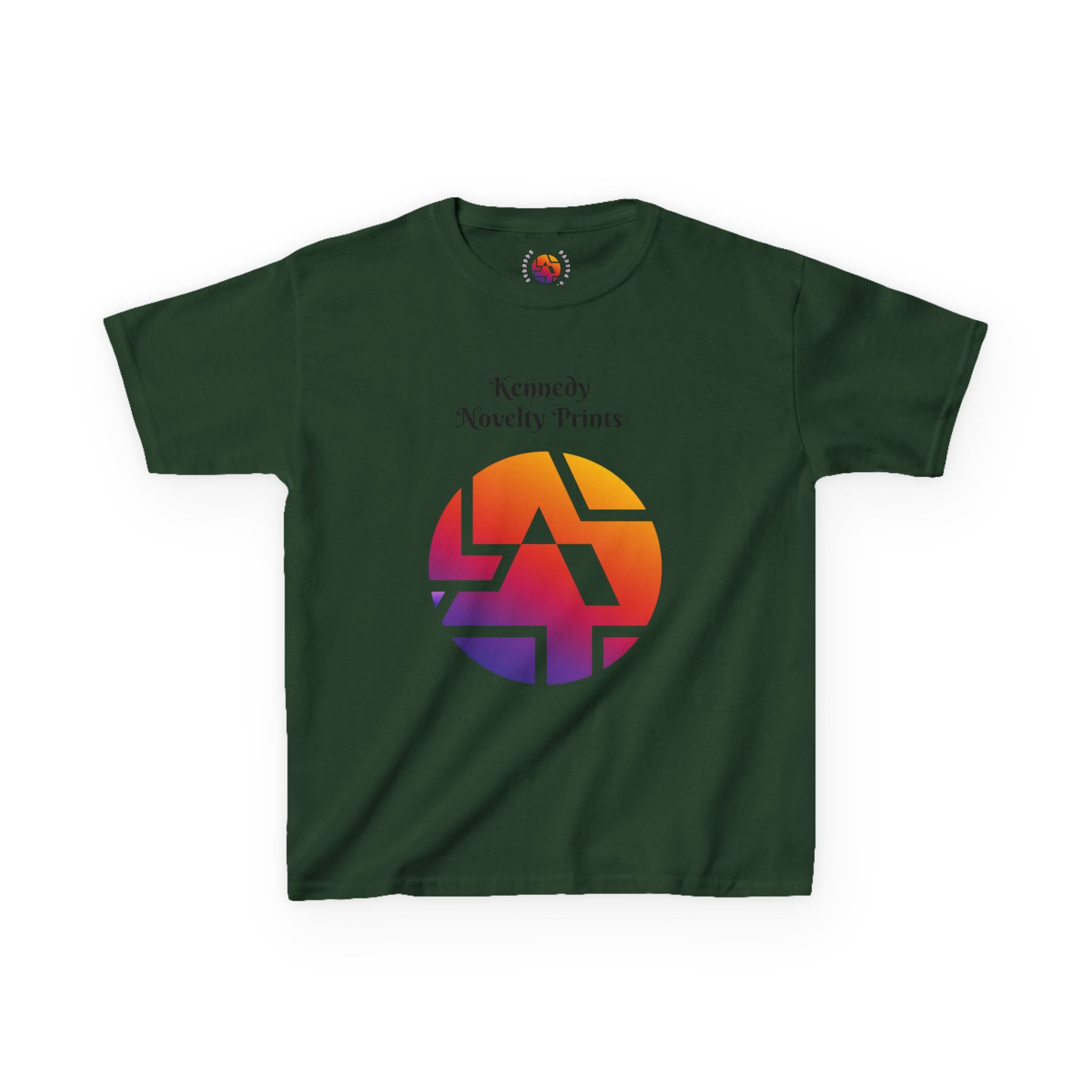 Kids Graphic Tee — Colorful Retro Logo Print ("Kennedy Novelty Prints")