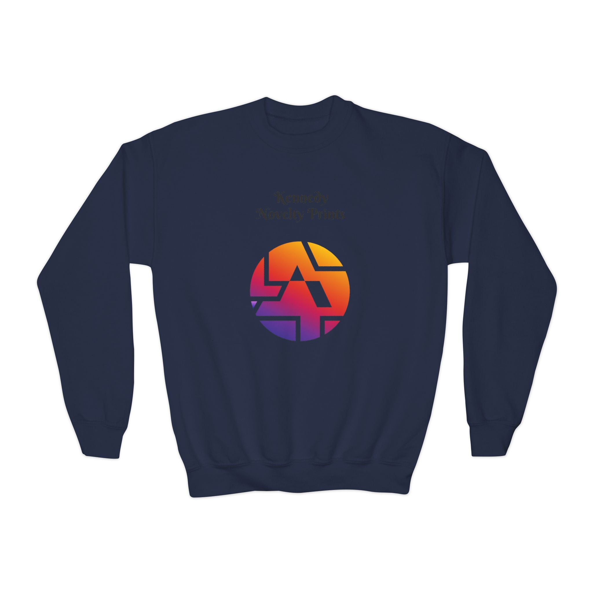 Youth Crewneck Sweatshirt — Retro Gradient Logo "Kennedy Novelty Prints"
