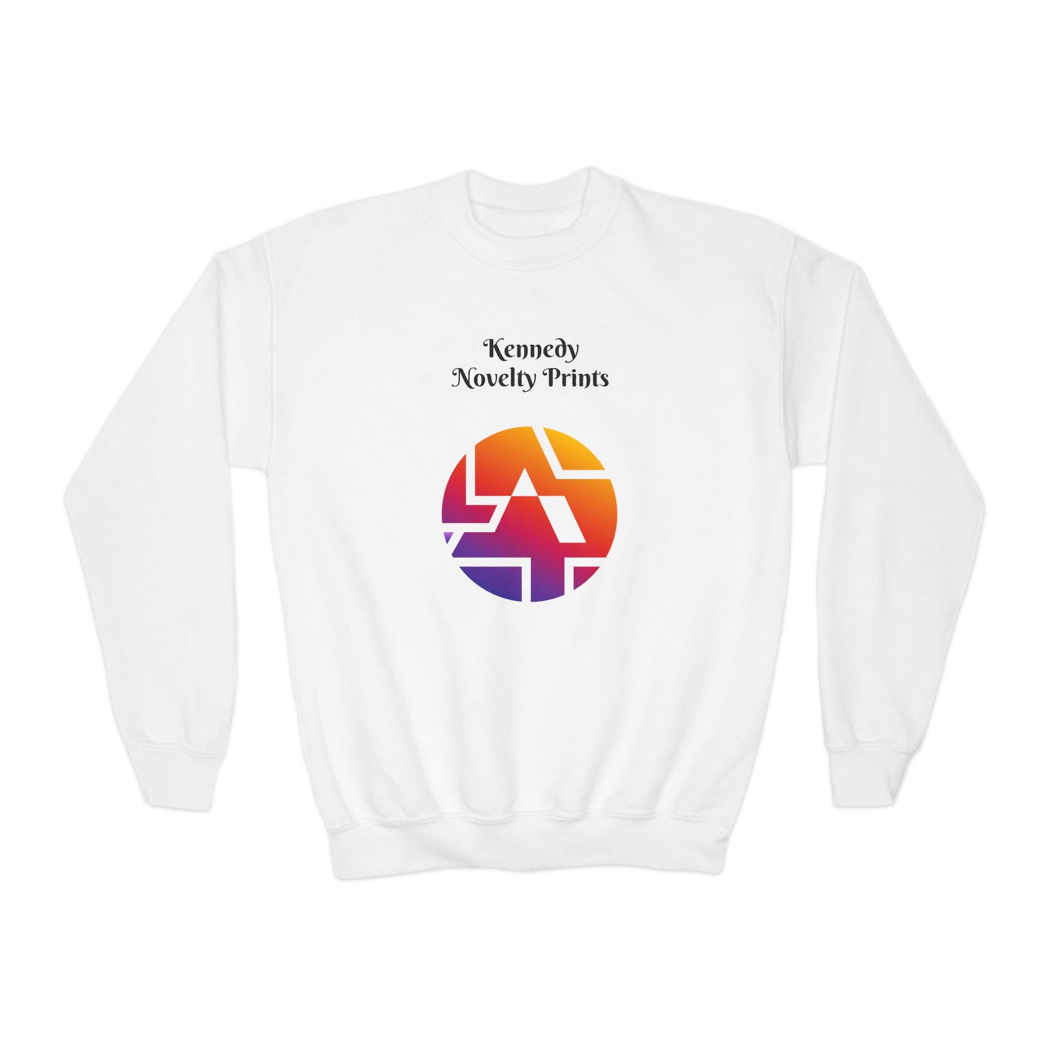 Youth Crewneck Sweatshirt — Retro Gradient Logo "Kennedy Novelty Prints"