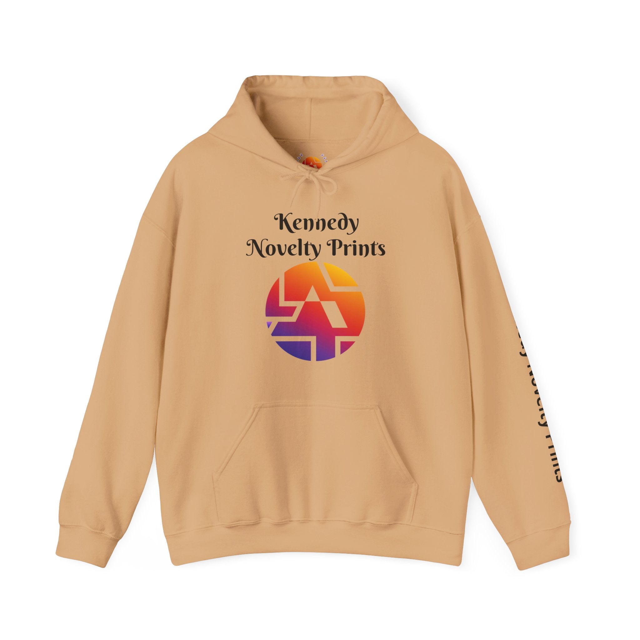 Kennedy Novelty Prints Logo Hoodie — Gradient Retro Graphic Hooded Sweatshirt