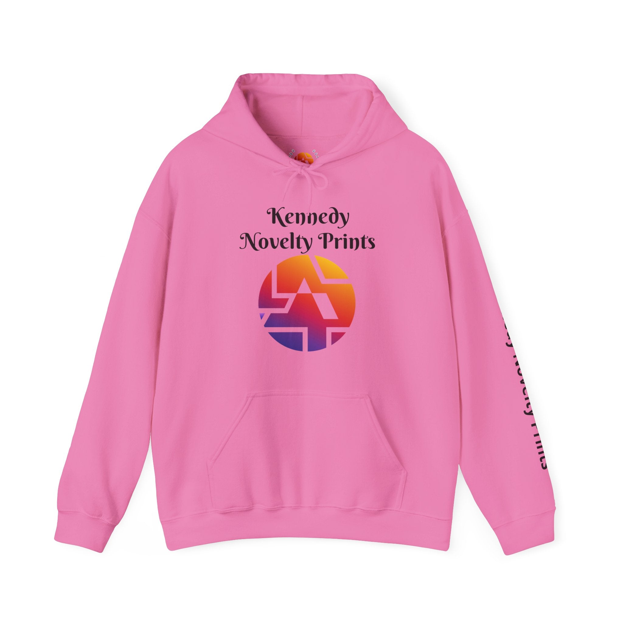 Kennedy Novelty Prints Logo Hoodie — Gradient Retro Graphic Hooded Sweatshirt
