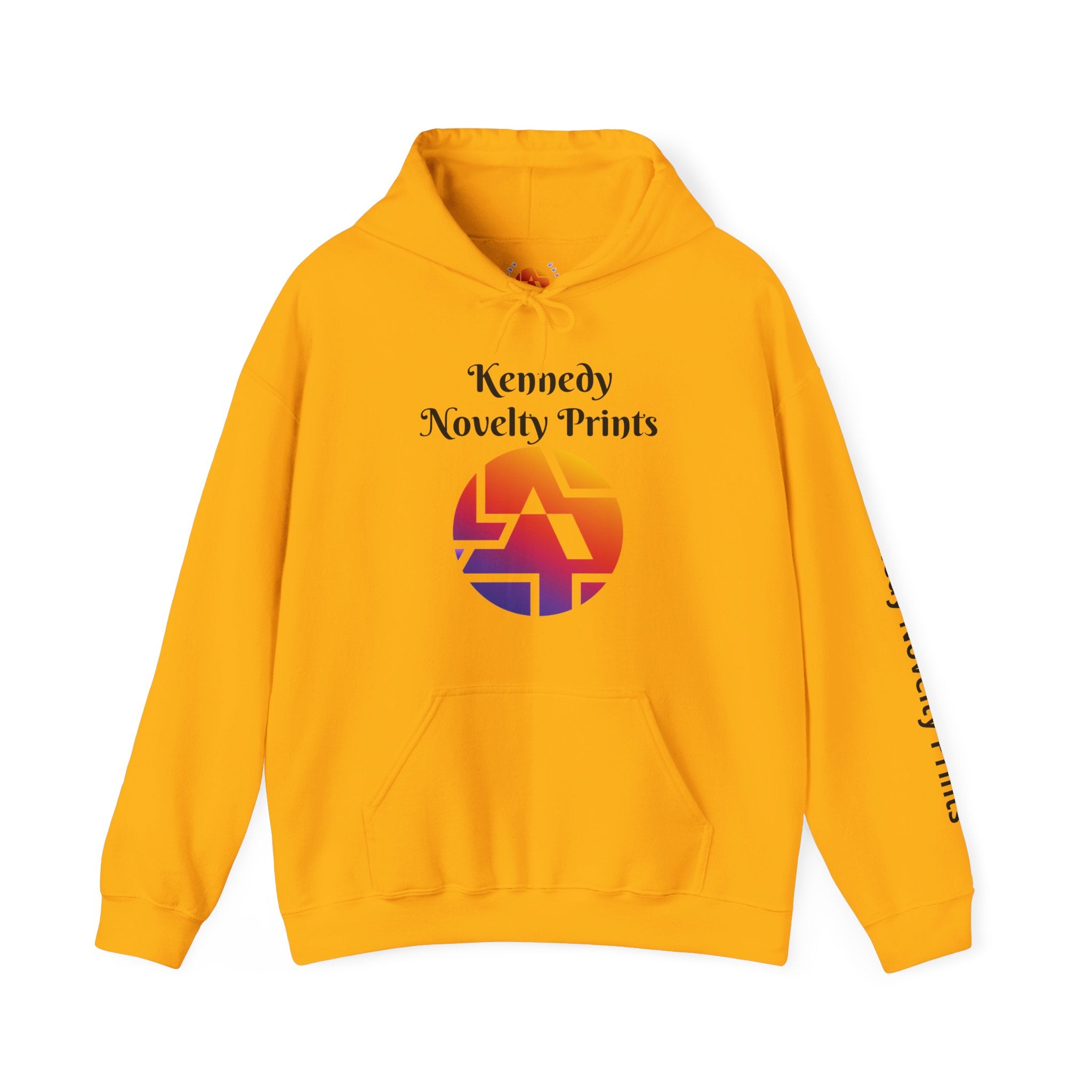Kennedy Novelty Prints Logo Hoodie — Gradient Retro Graphic Hooded Sweatshirt