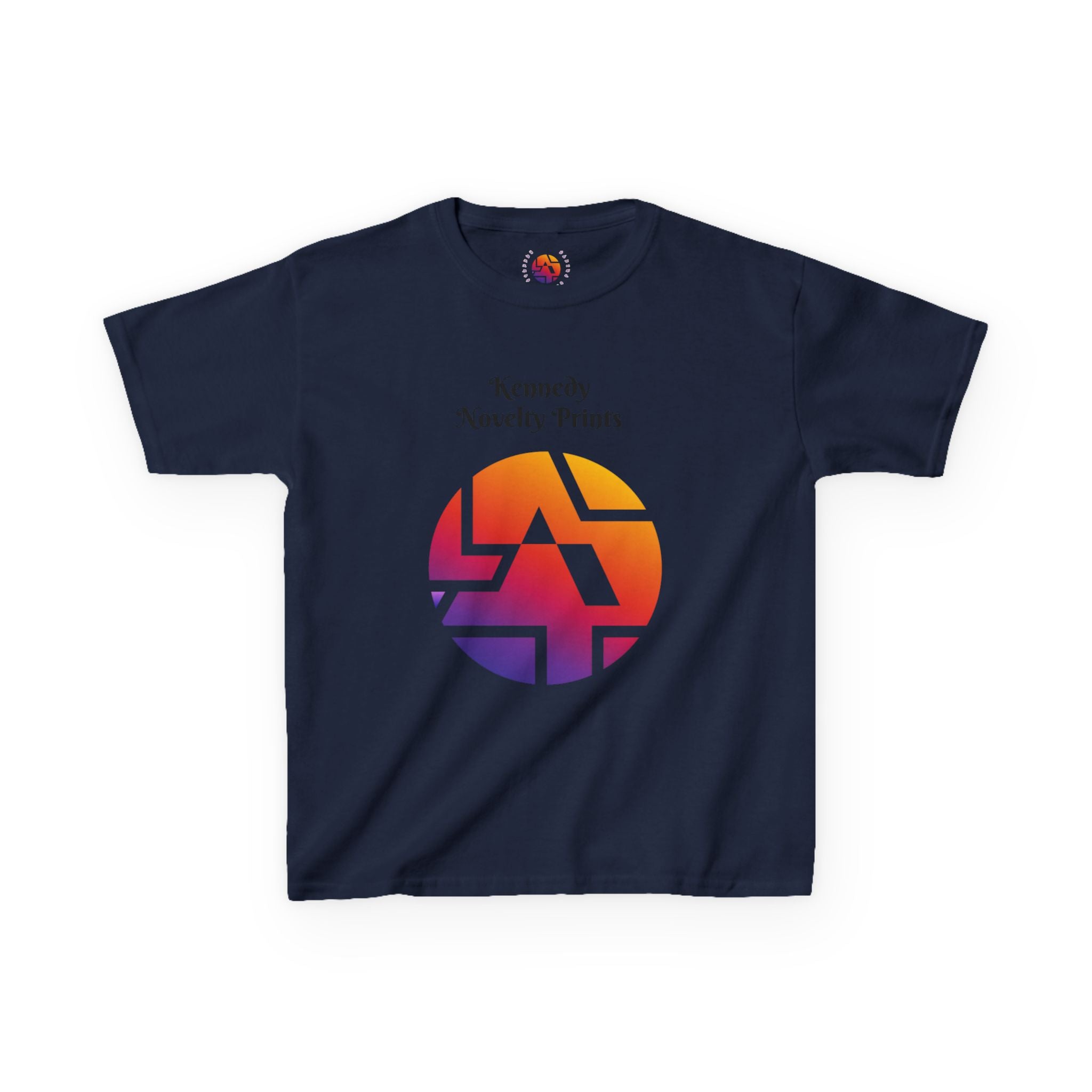 Kids Graphic Tee — Colorful Retro Logo Print ("Kennedy Novelty Prints")
