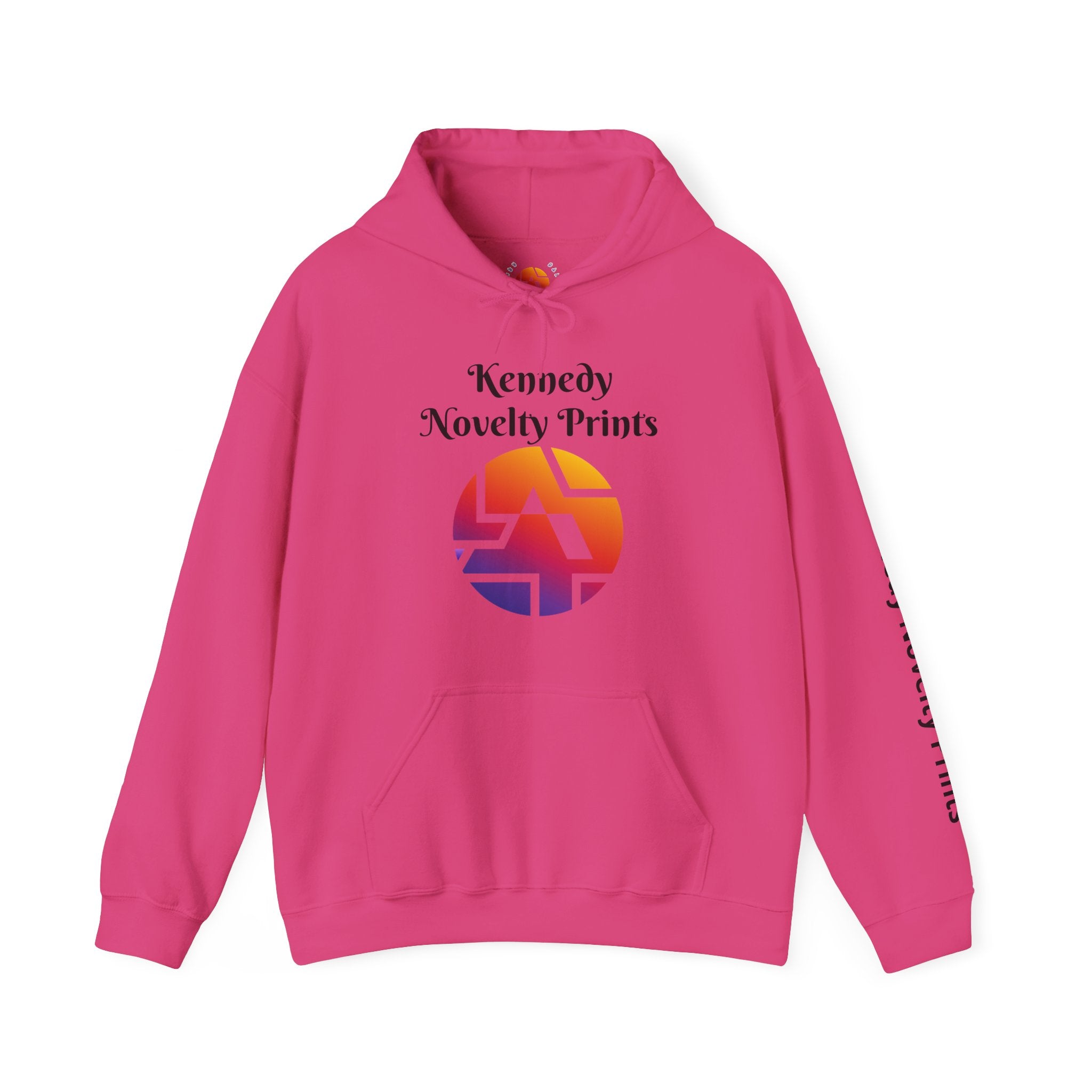 Kennedy Novelty Prints Logo Hoodie — Gradient Retro Graphic Hooded Sweatshirt