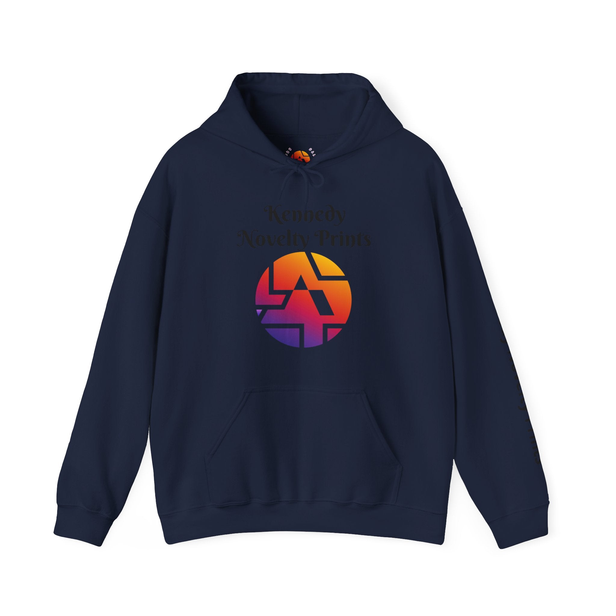 Kennedy Novelty Prints Logo Hoodie — Gradient Retro Graphic Hooded Sweatshirt