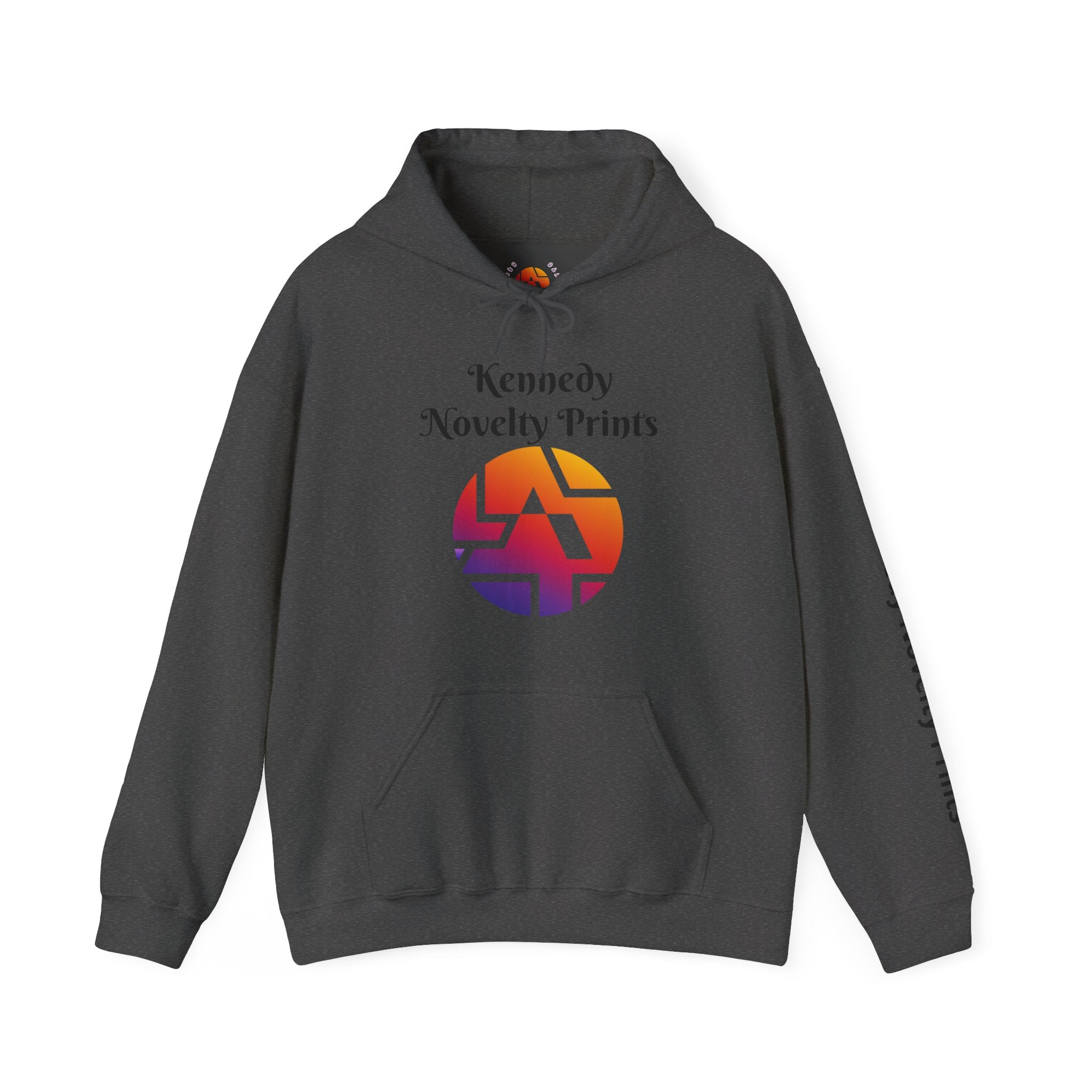 Kennedy Novelty Prints Logo Hoodie — Gradient Retro Graphic Hooded Sweatshirt