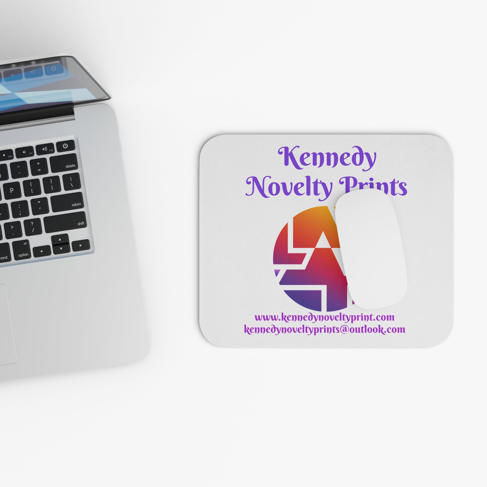 Kennedy Novelty Prints Logo Mouse Pad — Personalized Desk Mousepad with Colorful Gradient Emblem