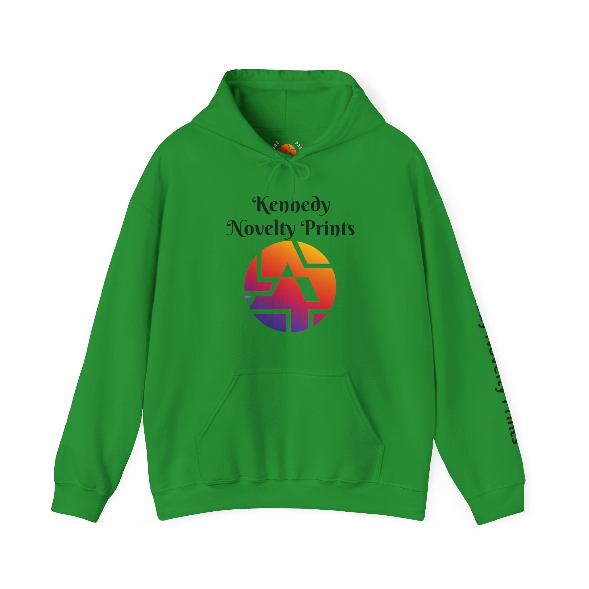 Kennedy Novelty Prints Logo Hoodie — Gradient Retro Graphic Hooded Sweatshirt