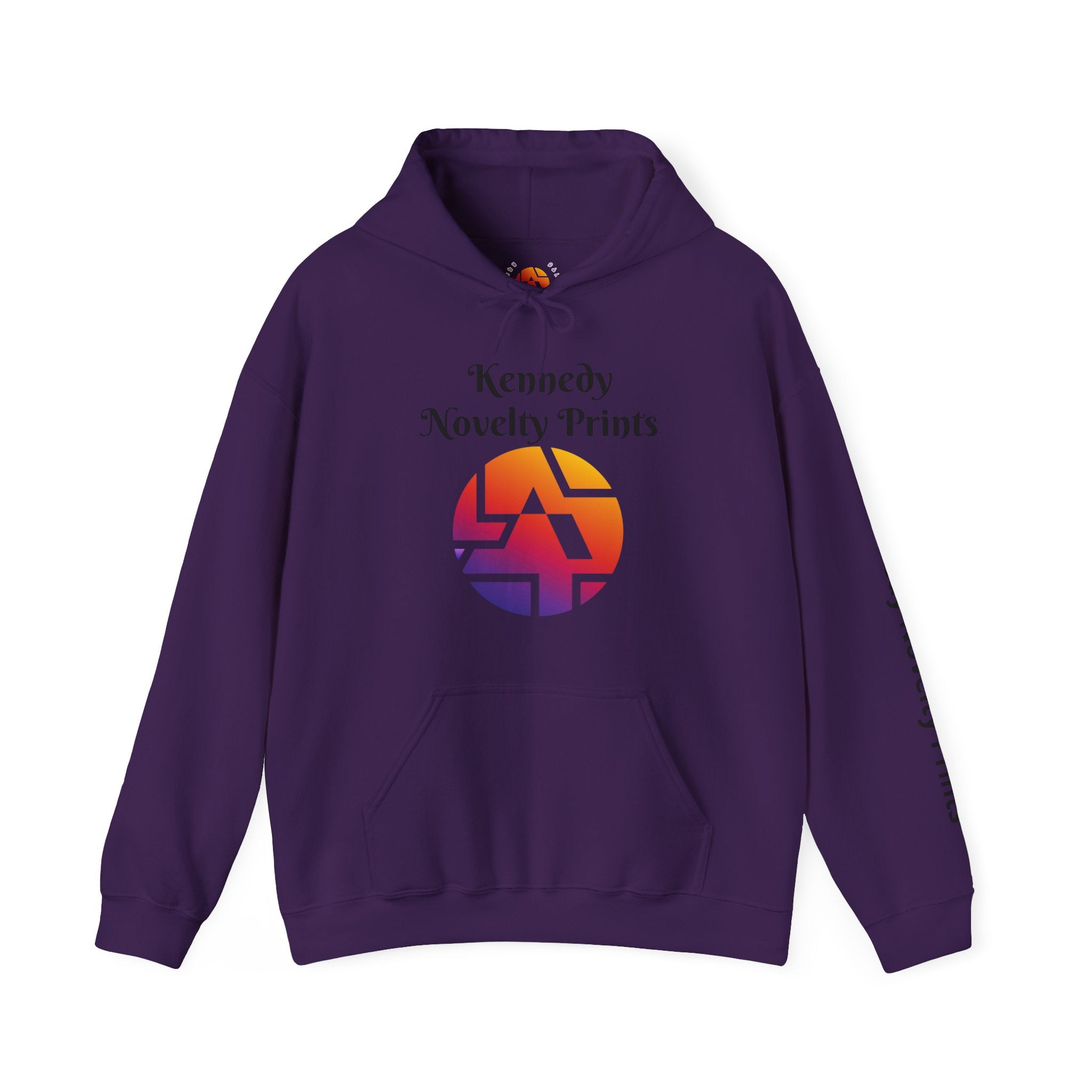 Kennedy Novelty Prints Logo Hoodie — Gradient Retro Graphic Hooded Sweatshirt