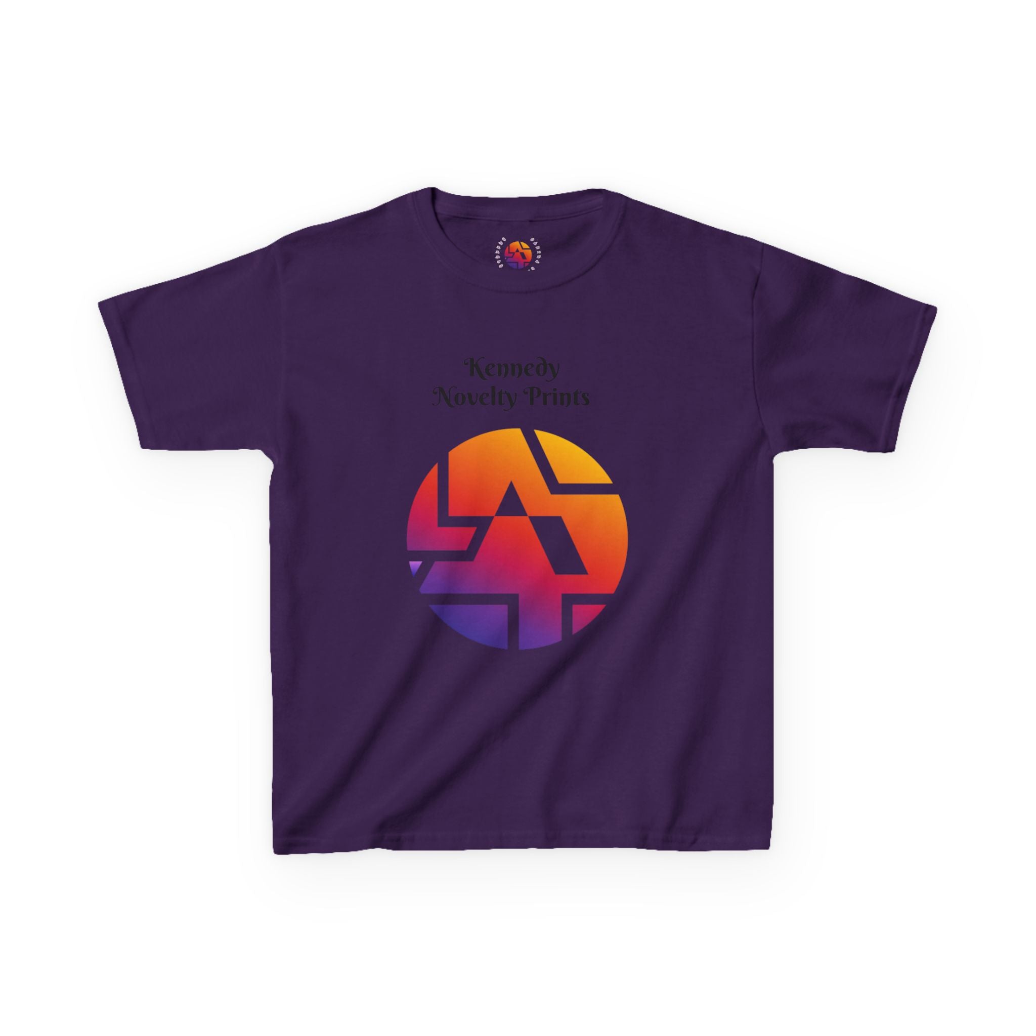 Kids Graphic Tee — Colorful Retro Logo Print ("Kennedy Novelty Prints")