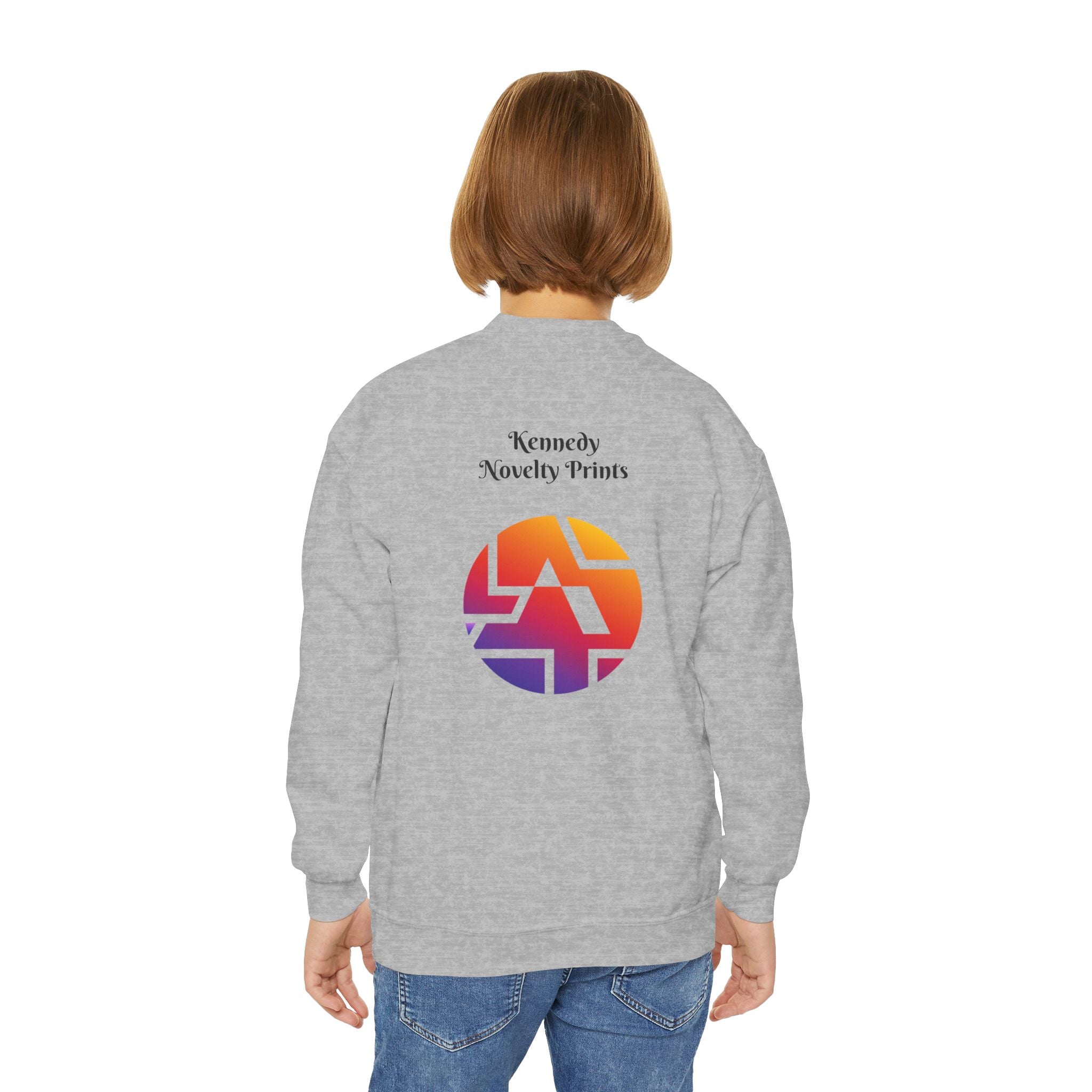 Youth Crewneck Sweatshirt — Retro Gradient Logo "Kennedy Novelty Prints"
