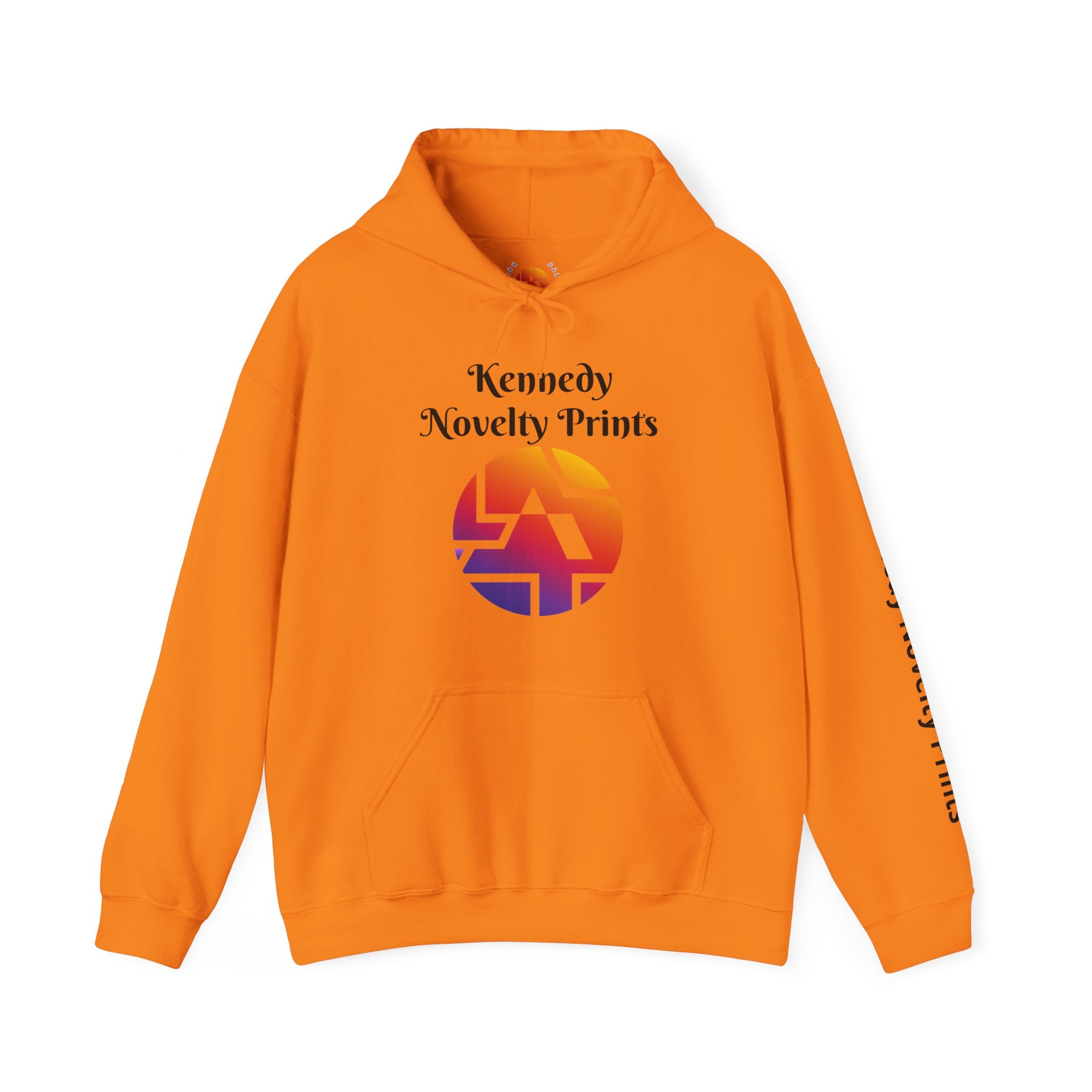 Kennedy Novelty Prints Logo Hoodie — Gradient Retro Graphic Hooded Sweatshirt