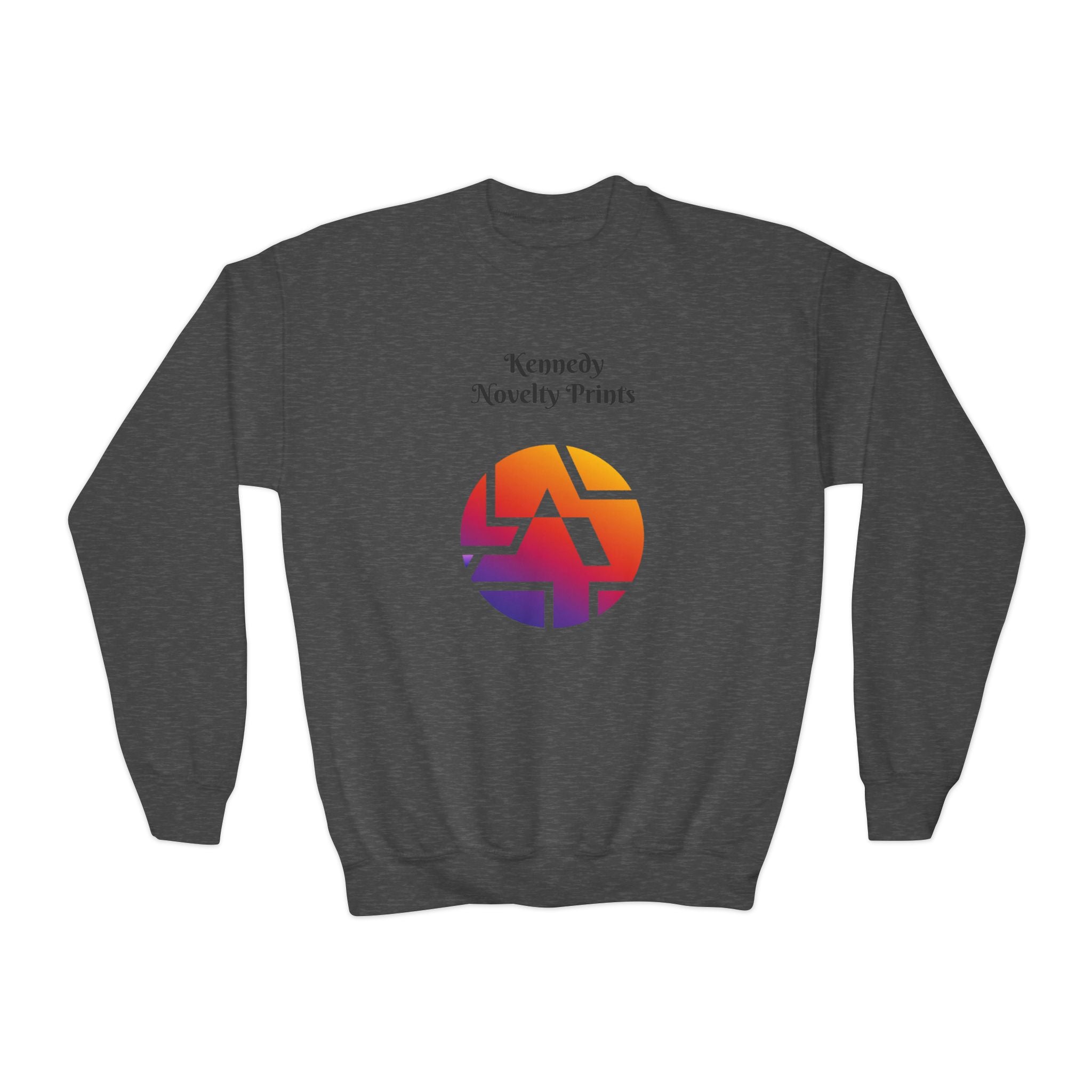 Youth Crewneck Sweatshirt — Retro Gradient Logo "Kennedy Novelty Prints"