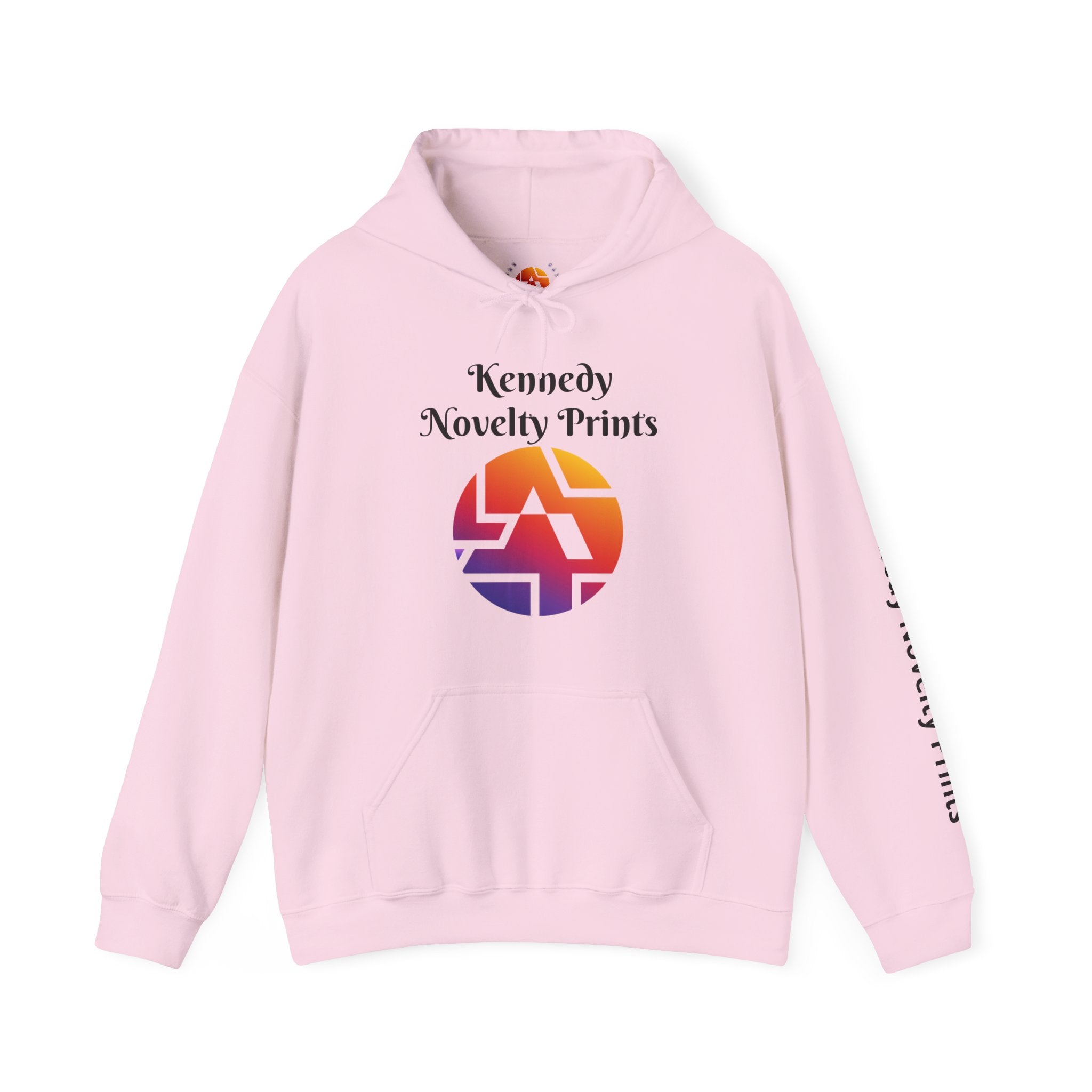 Kennedy Novelty Prints Logo Hoodie — Gradient Retro Graphic Hooded Sweatshirt