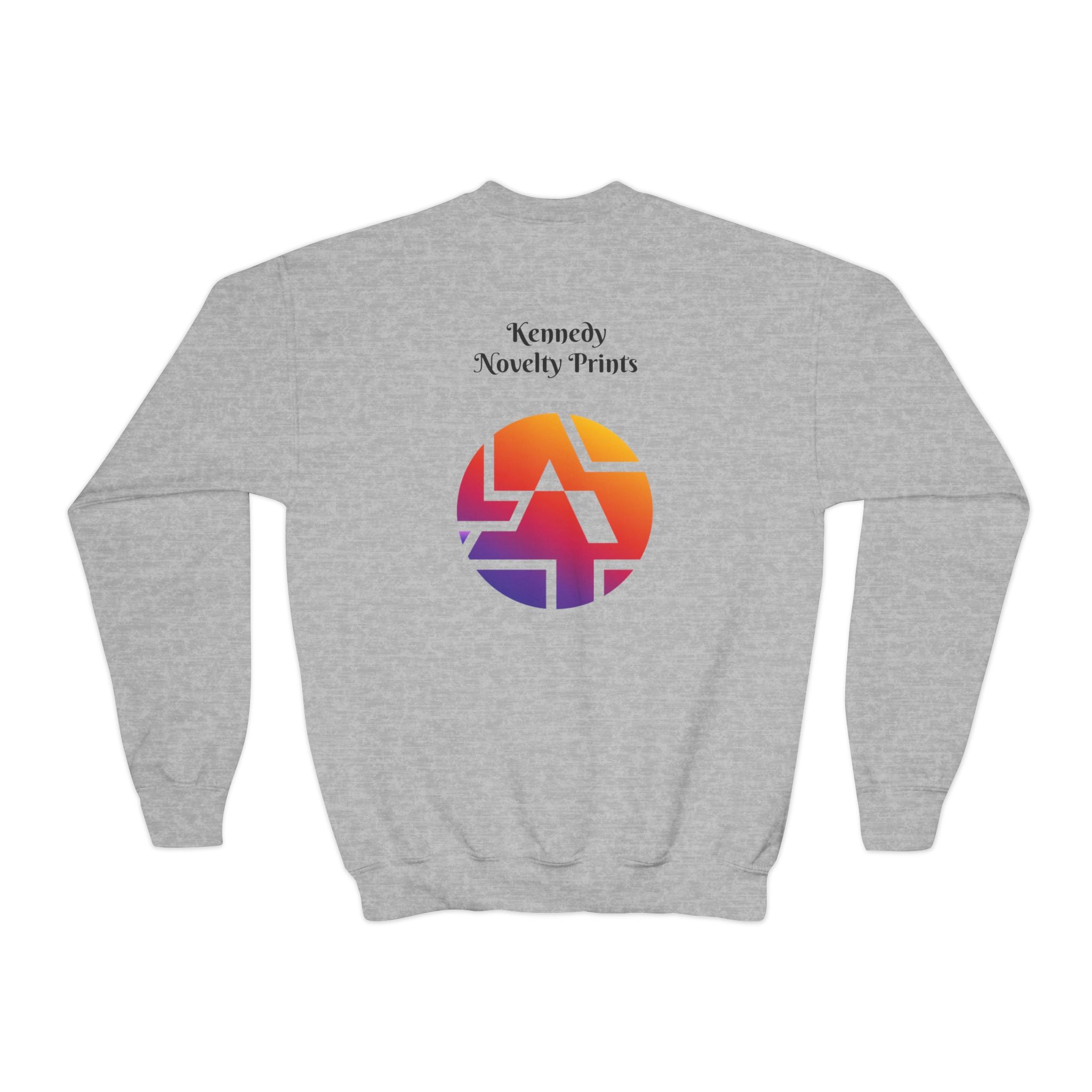 Youth Crewneck Sweatshirt — Retro Gradient Logo "Kennedy Novelty Prints"