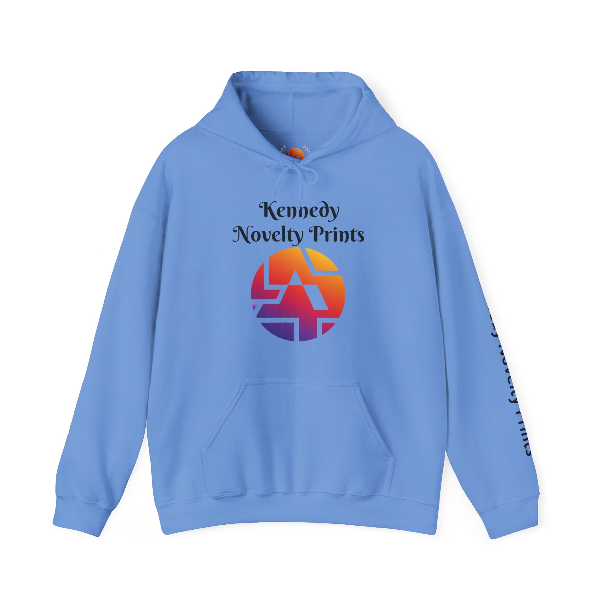 Kennedy Novelty Prints Logo Hoodie — Gradient Retro Graphic Hooded Sweatshirt