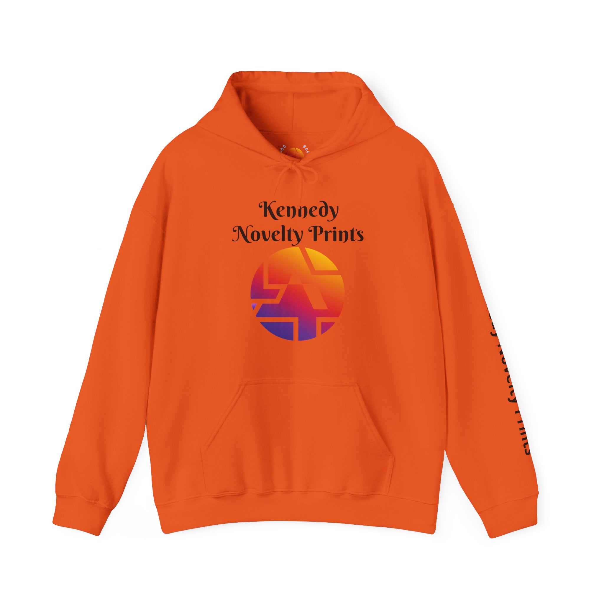 Kennedy Novelty Prints Logo Hoodie — Gradient Retro Graphic Hooded Sweatshirt