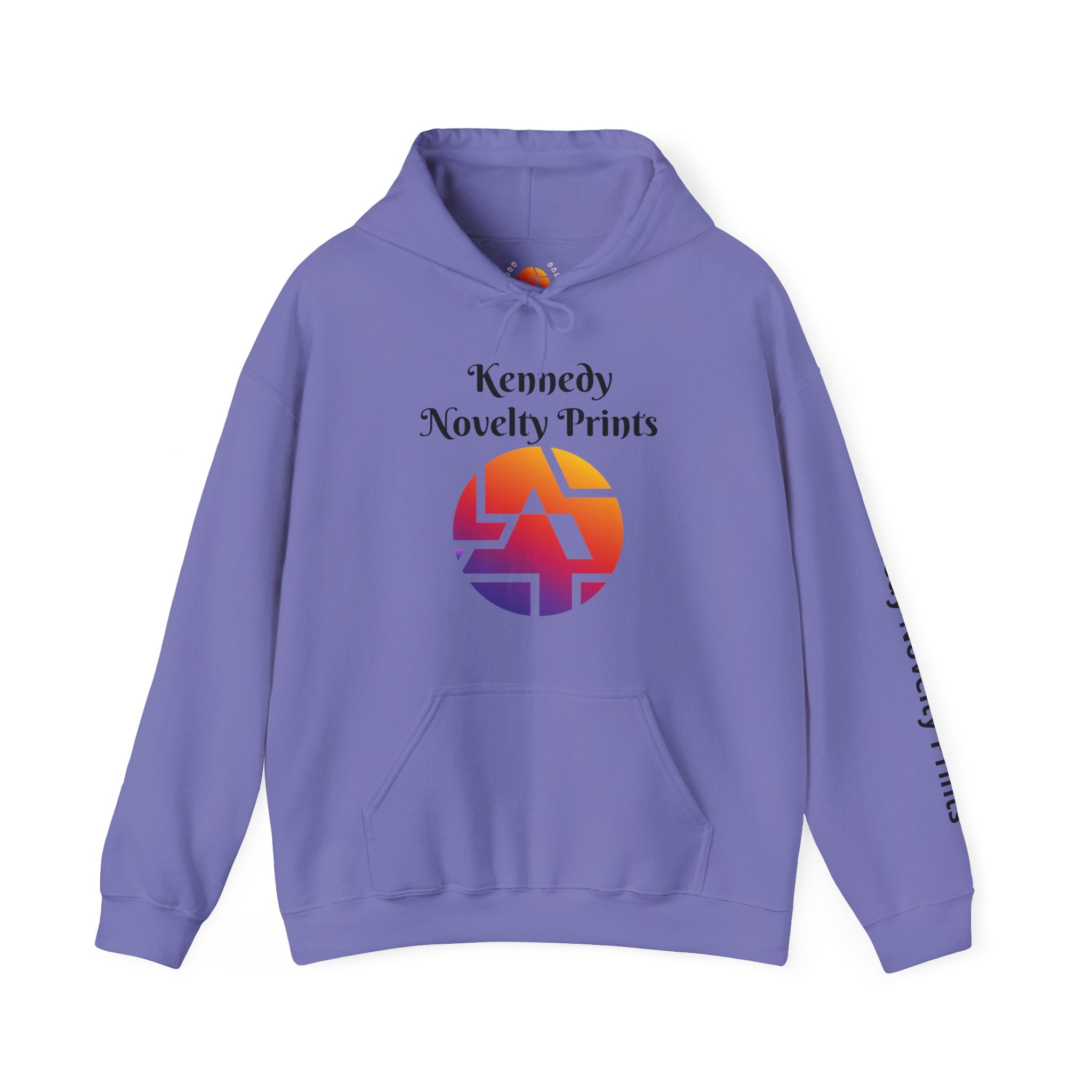 Kennedy Novelty Prints Logo Hoodie — Gradient Retro Graphic Hooded Sweatshirt