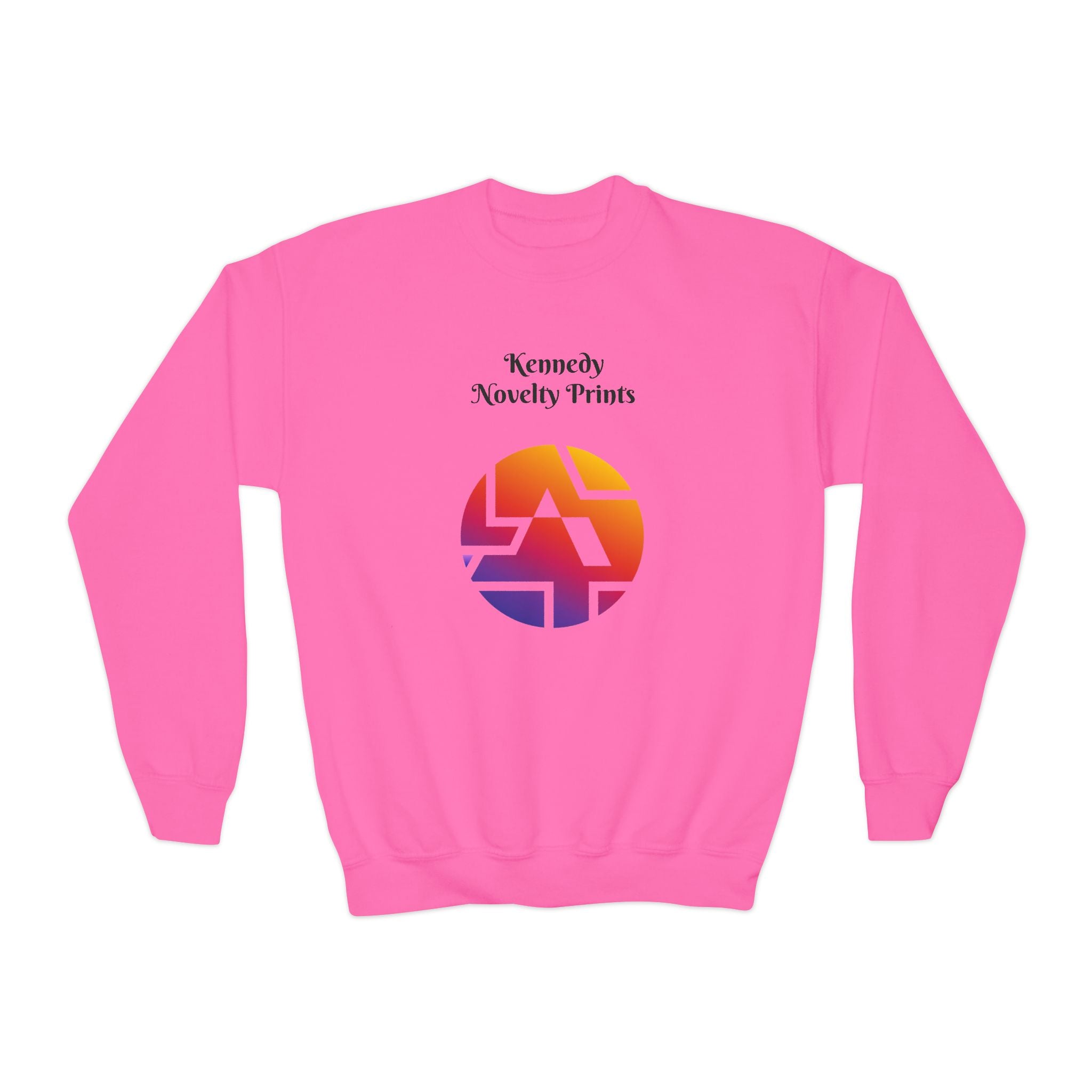 Youth Crewneck Sweatshirt — Retro Gradient Logo "Kennedy Novelty Prints"