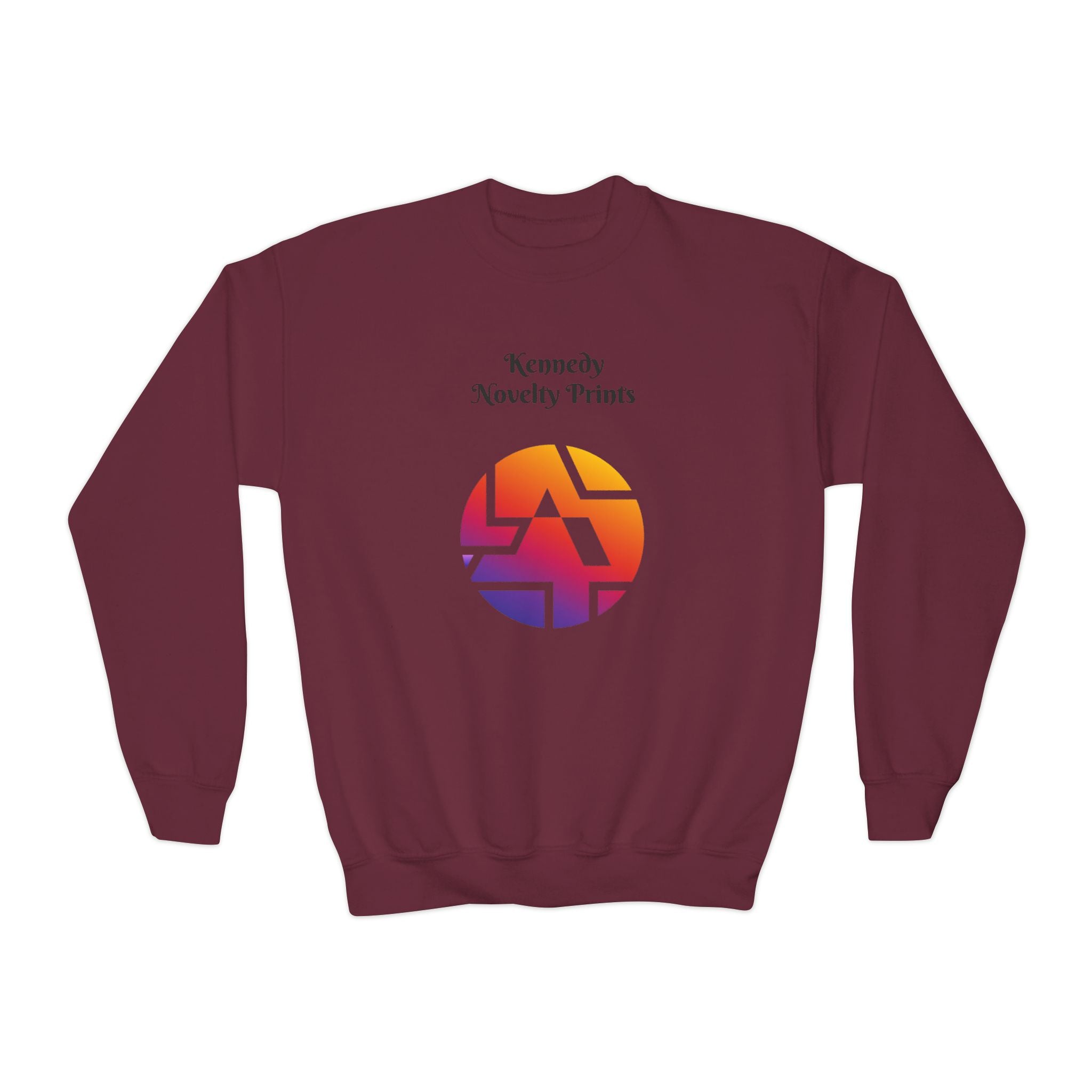 Youth Crewneck Sweatshirt — Retro Gradient Logo "Kennedy Novelty Prints"