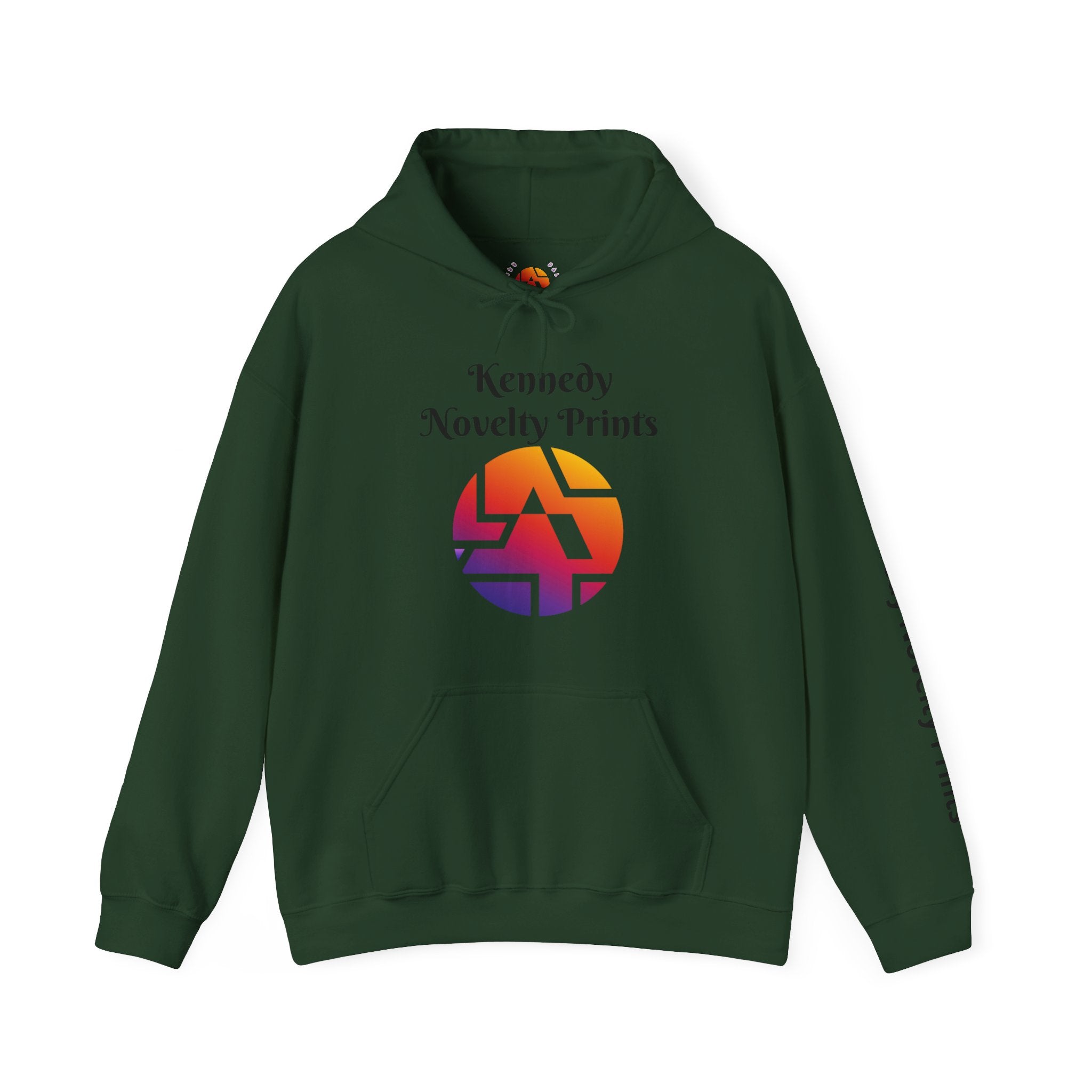 Kennedy Novelty Prints Logo Hoodie — Gradient Retro Graphic Hooded Sweatshirt
